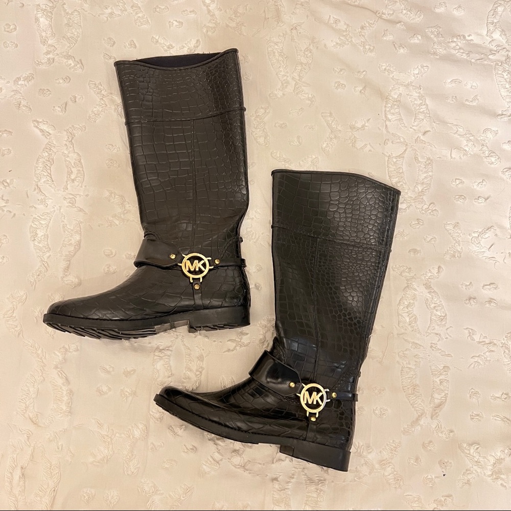 Michael Kors Black Croc Rain Boots